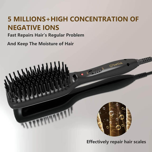 Hair Straightener Comb Electric Hair Straightening Brushes for Women Home Travel Black