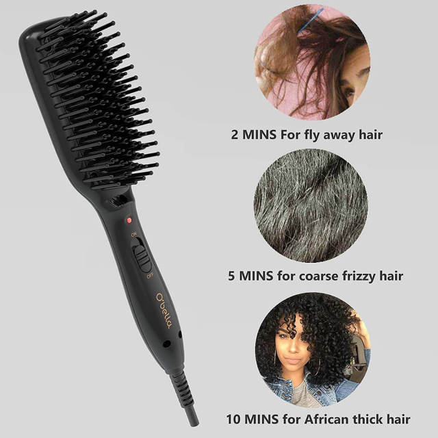 Hair Straightener Comb Electric Hair Straightening Brushes for Women Home Travel Black