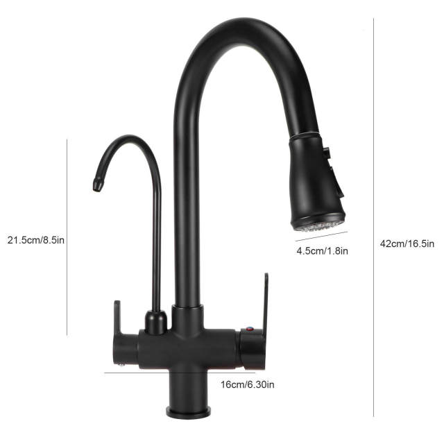 OOVOV Kitchen Sink Faucet with Pull Down Sprayer 2 Handle 3 in 1 Water Filter Purifier Faucets Brushed