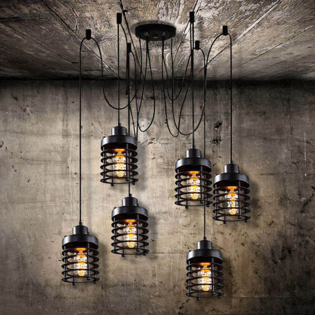 Vintage Metal Cage Dining Room Pendant Lamp Spider Country Bar Counter Restaurant Pendant Light Balcony Hallway Pendant Lamp