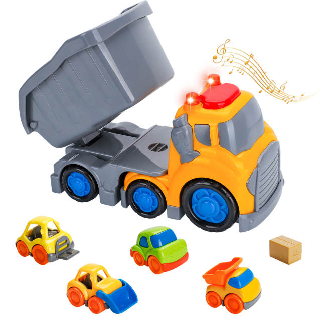 OOVOV 5Pcs Construction Truck Toys for Toddlers Boys and Girls Car Toy Set with Sound and Light Friction Powered Dump Truck Vehicles Christmas Birthday Gifts for 1 2 3 4 Years Kids