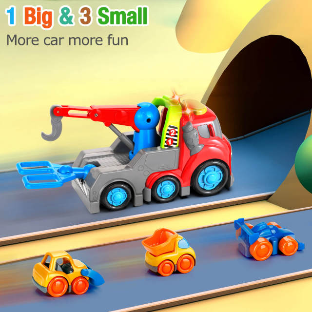 OOVOV Toy Crane Trucks for Boys Construction Truck Toy Set Toddlers Boys Girls Toys Push and Go Play Vehicle Crane / Bulldozer  / Dumper / Race Car with Sounds and Light