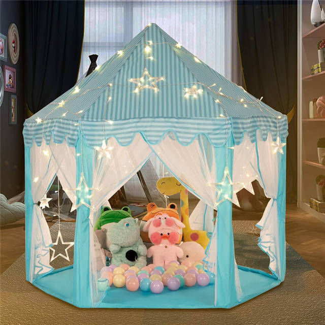 OOVOV Princess Castle Tent for Girls Fairy Play Tents for Kids Hexagon Playhouse with Fairy Star Lights Toys for Children or Toddlers Indoor or Outdoor Games