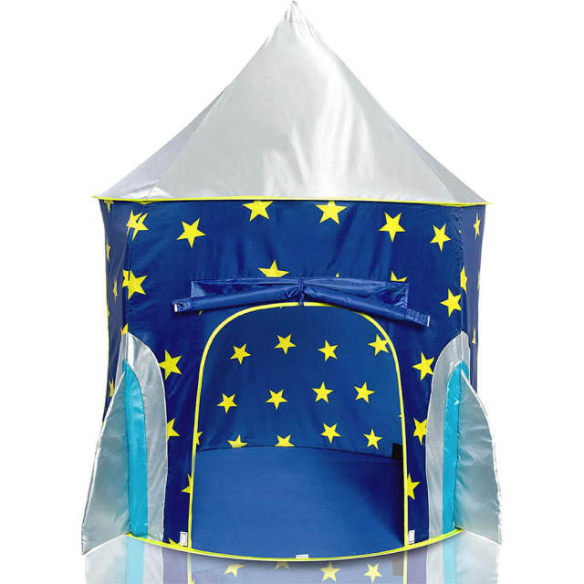 OOVOV Rocket Ship Tent - Space Themed Pretend Play Tent - Space Play House - Spaceship Tent For Kids - Foldable Pop Up Star Play Tent Blue