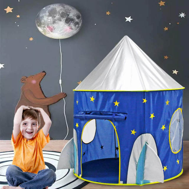 OOVOV Rocket Ship Tent - Space Themed Pretend Play Tent - Space Play House - Spaceship Tent For Kids - Foldable Pop Up Star Play Tent Blue