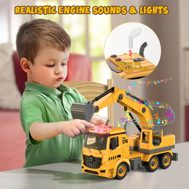 OOVOV Construction Truck Toys for Over 4 Years Old Kids 4-in-1 Take Apart Toys with Electric Drill 1 Truck and 4 Backs to Swap Out to be Dump  Mixer Excavator & Crane