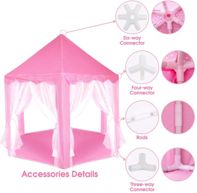 OOVOV Portable Folding Princess Castle Tent Children Funny Play Outdoor Indoor Fairy House Kids Play Tent With Warm LED Star Lights
