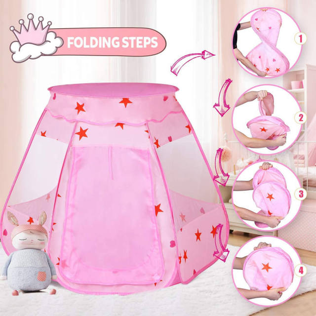 OOVOV Princess Pop Up Tent for Toddlers and Girls Foldable and Portable with a Carrying Bag As Playhouse & Ball Pit for Indoor Outdoor