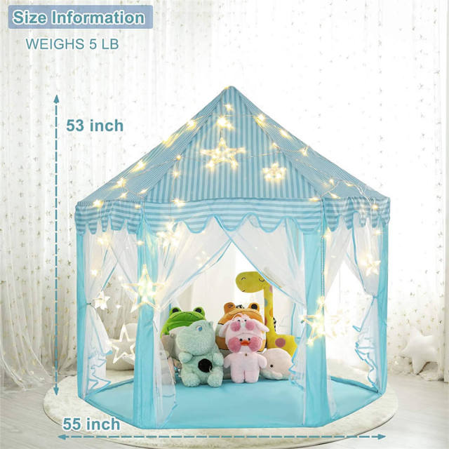 OOVOV Princess Castle Tent for Girls Fairy Play Tents for Kids Hexagon Playhouse with Fairy Star Lights Toys for Children or Toddlers Indoor or Outdoor Games