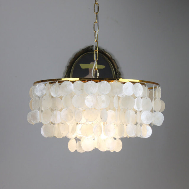 OOVOV Natural Shell Chandelier Round Layered Pendant Hanging Lighting - Gold