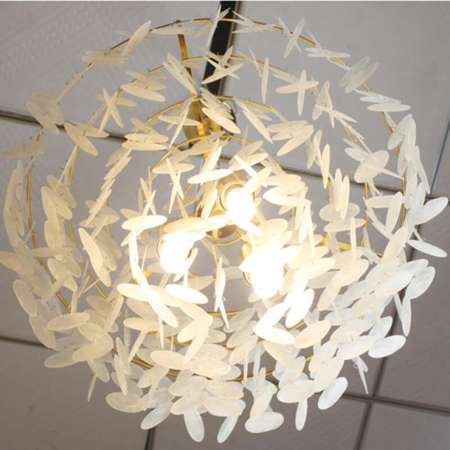 OOVOV Natural Shell Chandelier Round Layered Pendant Hanging Lighting - Gold