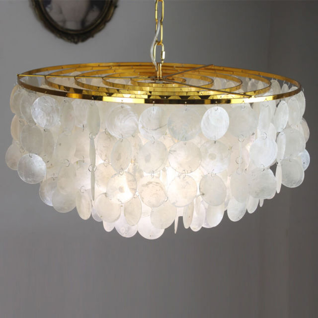 OOVOV Natural Shell Chandelier Round Layered Pendant Hanging Lighting - Gold