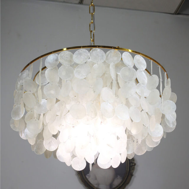 OOVOV Natural Shell Chandelier Round Layered Pendant Hanging Lighting - Gold