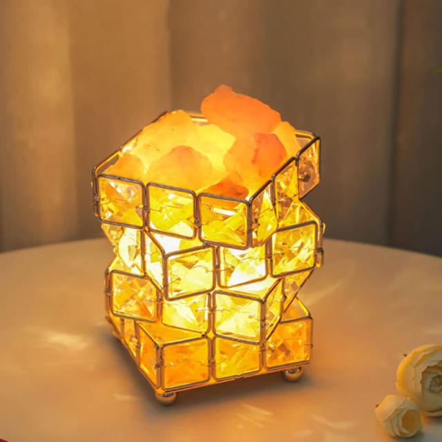 OOVOV Crystal Salt Lamp Rubik Cube Shape Aroma Himalayan Rose Salt Night Light