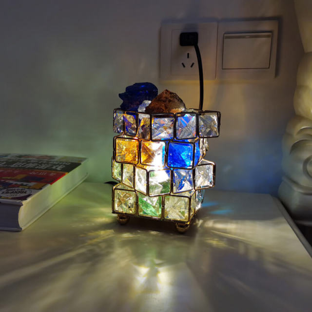 OOVOV Crystal Salt Lamp Rubik Cube Shape Aroma Himalayan Rose Salt Night Light
