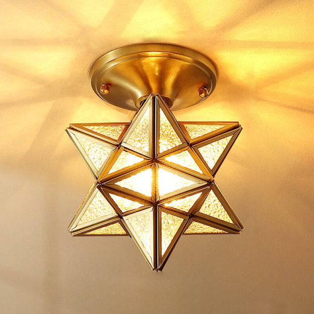 OOVOV Brass Star Ceiling Lamp Gold Flush Mount Star Porch Ceiling Light