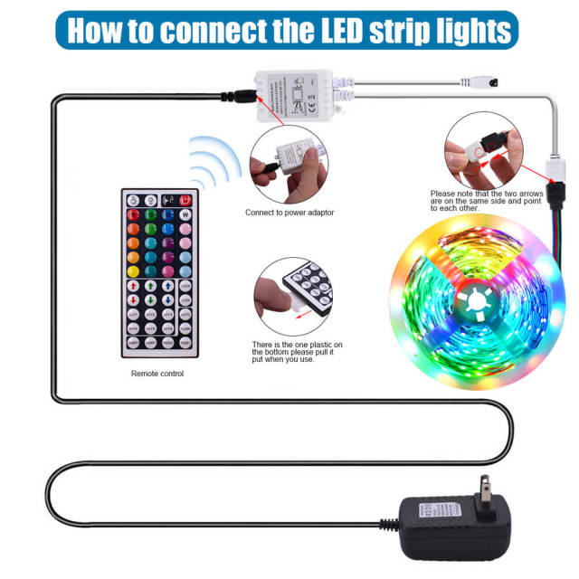 RGB Light Strip 5 Meters 24W LED 12V 44 Keys 150 Lights Non-Waterproof Light String Set