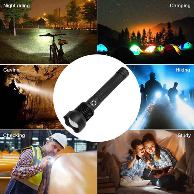 LED Rechargeable Flashlight 7200mAh 30W Telescopic Zoom Flashlight IPX4 Waterproof