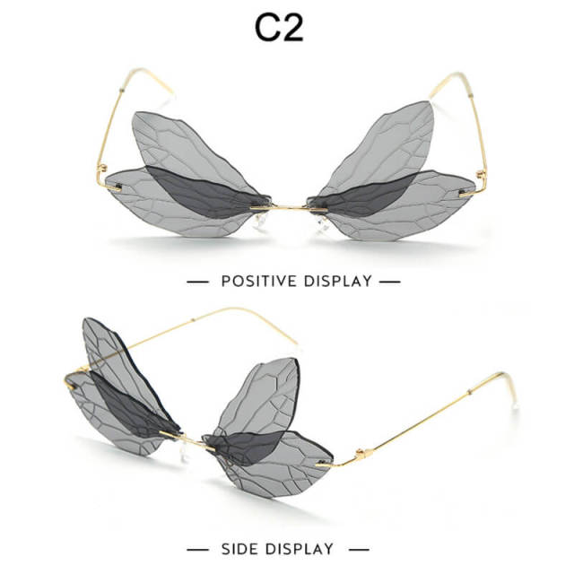 Dragonfly Sunglasses for Women Men Rimless Sunglasses with Gradient Lens UV400