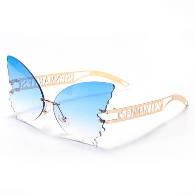 Butterfly Rimless Sunglasses Women Men Oversized Sunglasses Gradient Lens Eyewear UV400