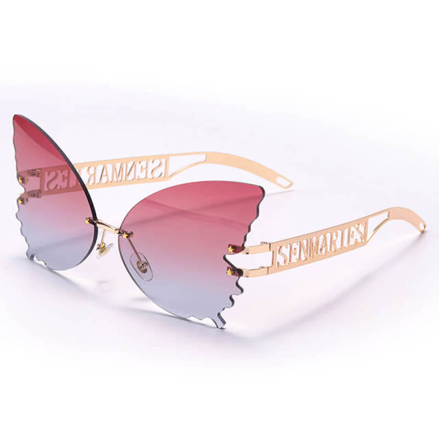 Butterfly Rimless Sunglasses Women Men Oversized Sunglasses Gradient Lens Eyewear UV400