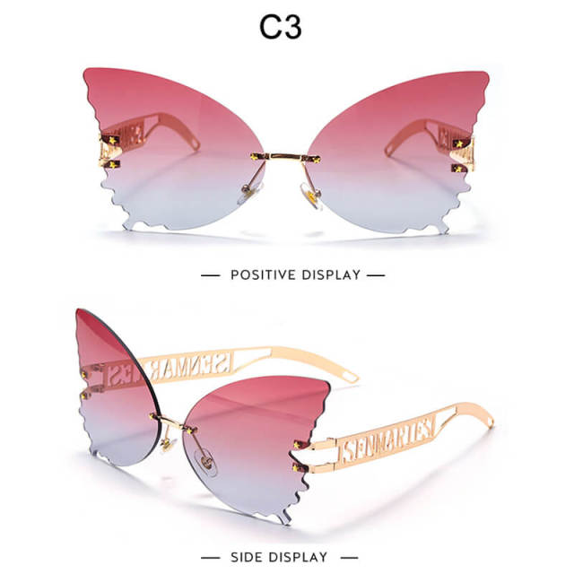 Butterfly Rimless Sunglasses Women Men Oversized Sunglasses Gradient Lens Eyewear UV400