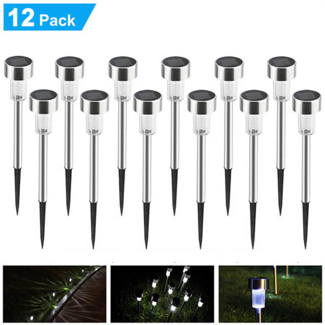 12 Pcs Solar Lawn Lights LED Outdoor Walkway Patio Garden Light Stainless Steel