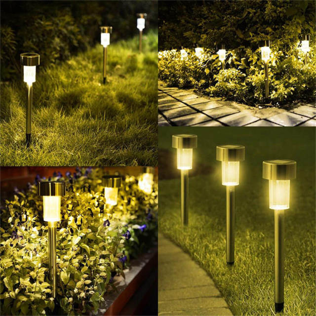 12 Pcs Solar Lawn Lights LED Outdoor Walkway Patio Garden Light Stainless Steel