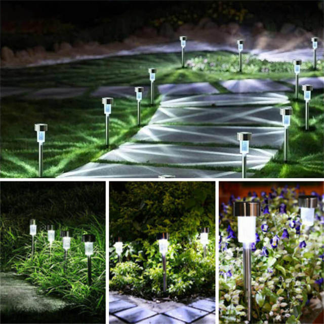 12 Pcs Solar Lawn Lights LED Outdoor Walkway Patio Garden Light Stainless Steel