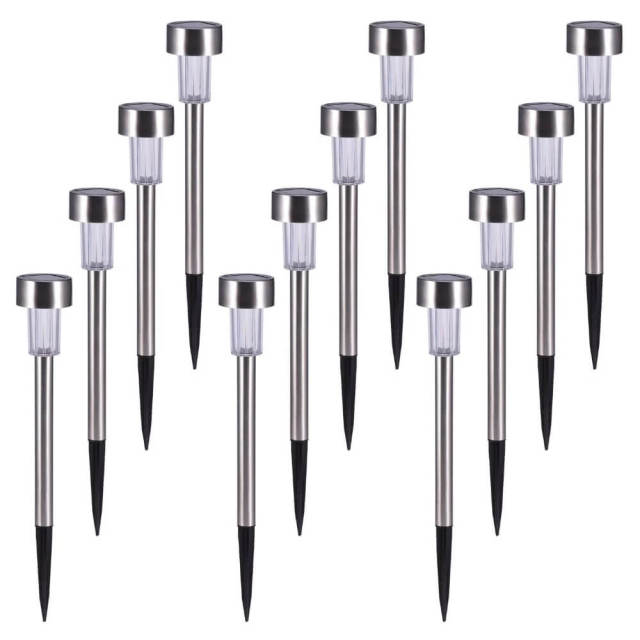 12 Pcs Solar Lawn Lights LED Outdoor Walkway Patio Garden Light Stainless Steel