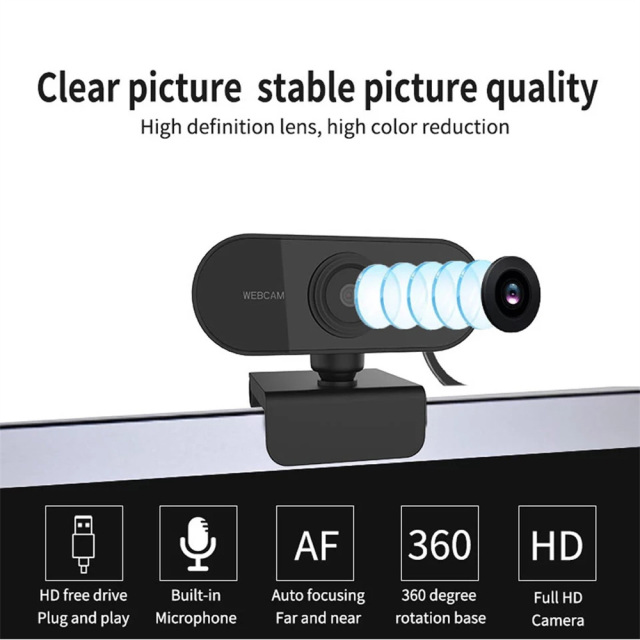 1080p HD Webcam USB Web Camera with Microphone Black