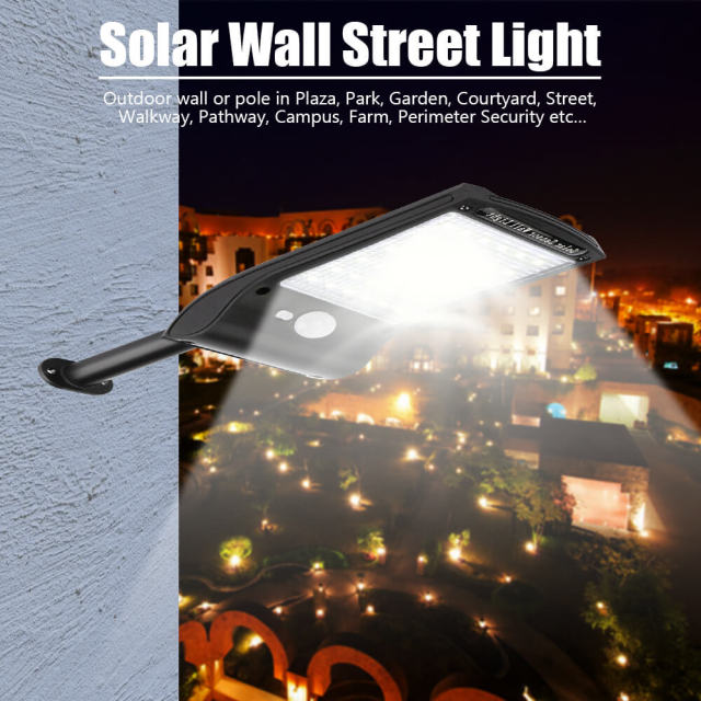 Outdoor Solar Wall Light Light Control Human Infrared White LED Wall Lamp Black