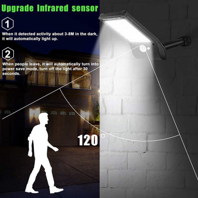 Outdoor Solar Wall Light Light Control Human Infrared White LED Wall Lamp Black