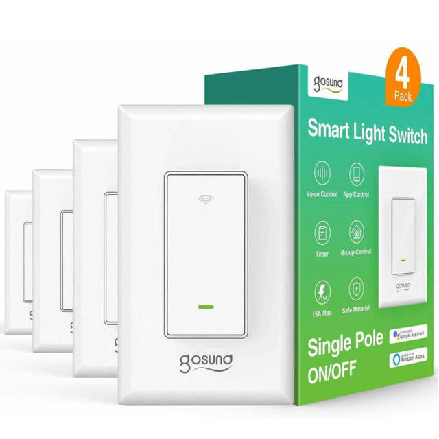 4 PACK Smart Light Switch ON-OFF In-Wall Single-Pole 15A White WiFi Smart