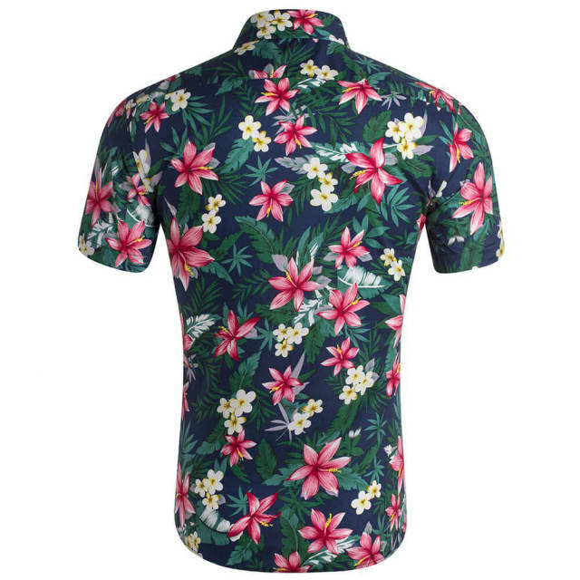 Mens Summer Shirt Hawaiian Beach Fruit Floral Print Cotton Short Sleeve Shirts