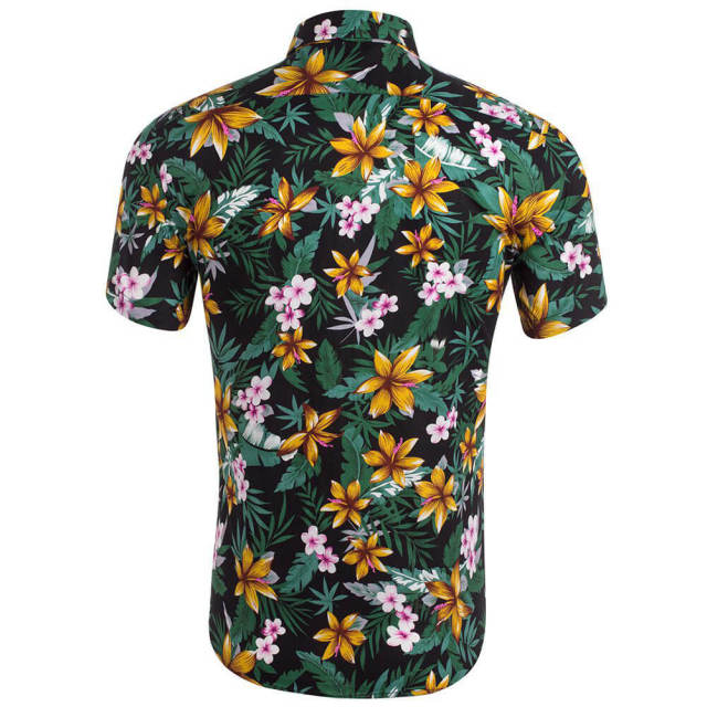 Mens Summer Shirt Hawaiian Beach Fruit Floral Print Cotton Short Sleeve Shirts