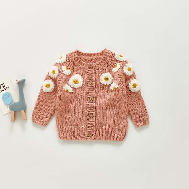 Flowers Knit Jacket Clothes For Baby Girls Boys Autumn Winter Long Sleeve Coat