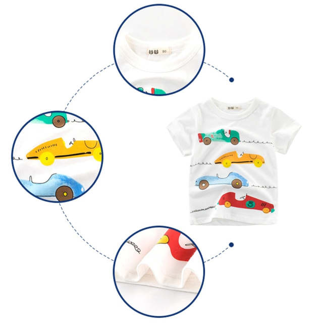 Boys Clothes Toddler Car Print Pullover Tees Summer Cotton T-shirt