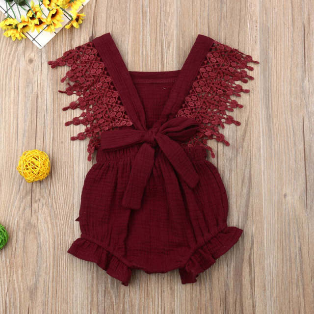 Baby Girl Romper Cotton Linen Bowknot Sleeveless Romper Summer Clothes