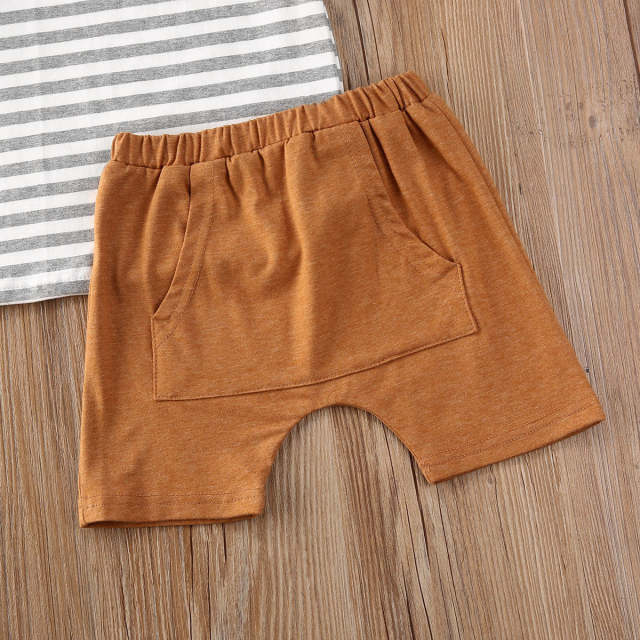 2Pcs Toddler Baby Boy Clothes Set Striped T Shirt Top + Shorts 0-3Y