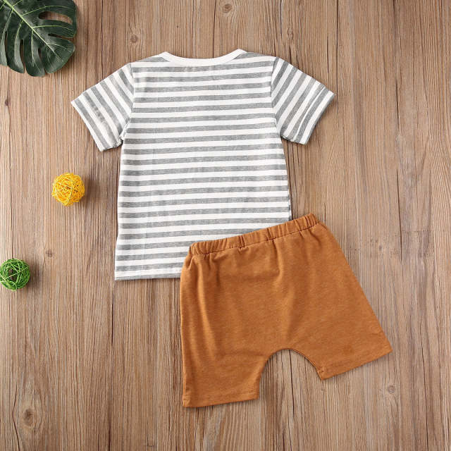 2Pcs Toddler Baby Boy Clothes Set Striped T Shirt Top + Shorts 0-3Y