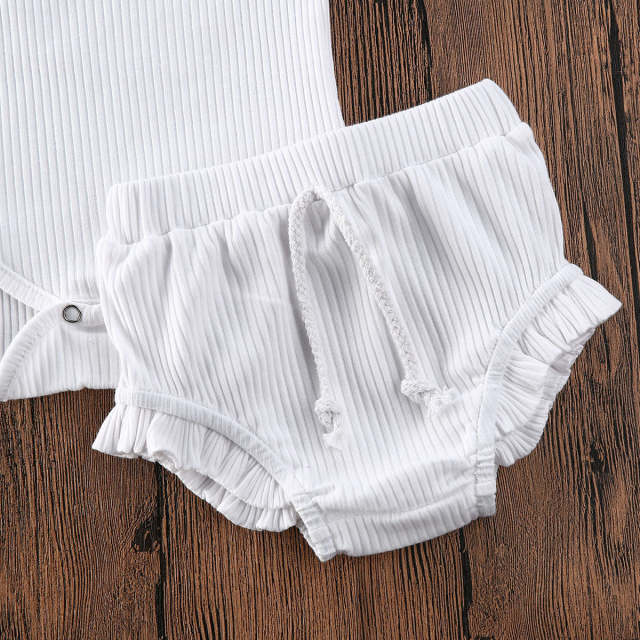 2PCS Summer Newborn Kid Baby Girls Clothes Knitted Romper Shorts Outfits