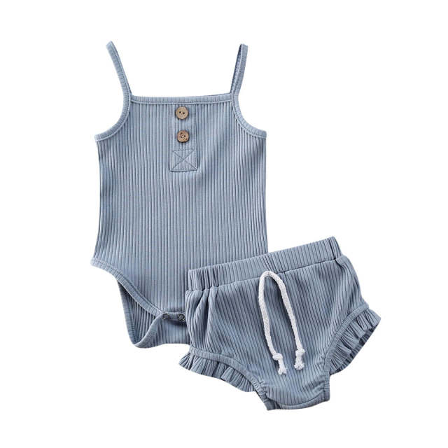 2PCS Summer Newborn Kid Baby Girls Clothes Knitted Romper Shorts Outfits