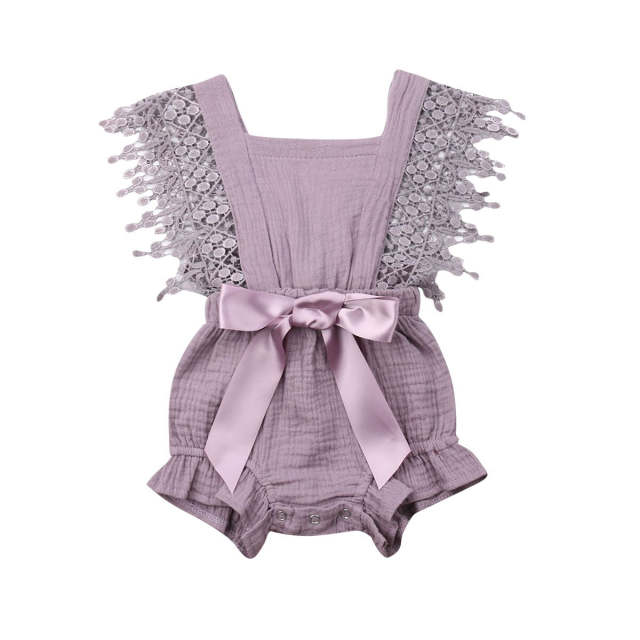 Baby Girl Romper Cotton Linen Bowknot Sleeveless Romper Summer Clothes