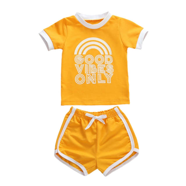 0-4Y 2pcs Summer Baby Boys Girls Clothes Sets Yellow Casual Sport Set