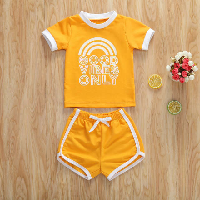 0-4Y 2pcs Summer Baby Boys Girls Clothes Sets Yellow Casual Sport Set