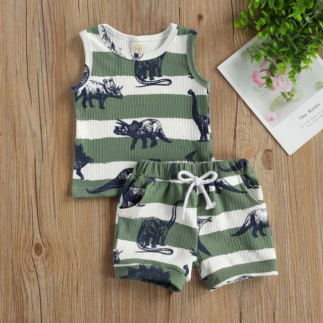 Summer Infant Baby Boys Girls Cartoon Dinosaur Print Clothes Set