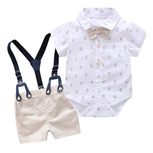 Baby Boy Clothes Summer Gentleman Suits Cotton Romper Infant Clothes