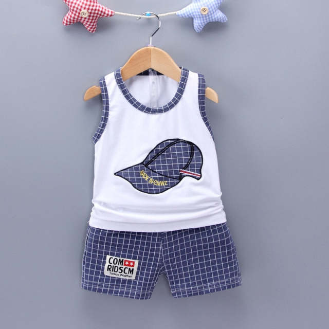Infant Baby Boy Clothes Set Hat Print Vest Shorts Cotton 2Pcs/Sets