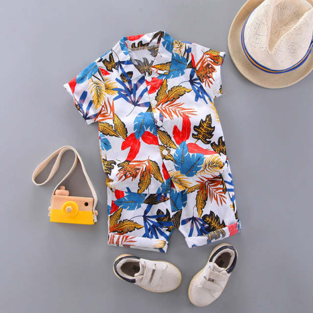 Kids Clothing Summer Boy Short Sleeve Printed Shirt Shorts 2pcs Suit